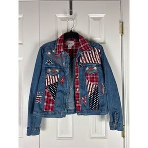 Tantrums Womens Fourth of July Patriot Jean Jacket Stars N Stripes Small